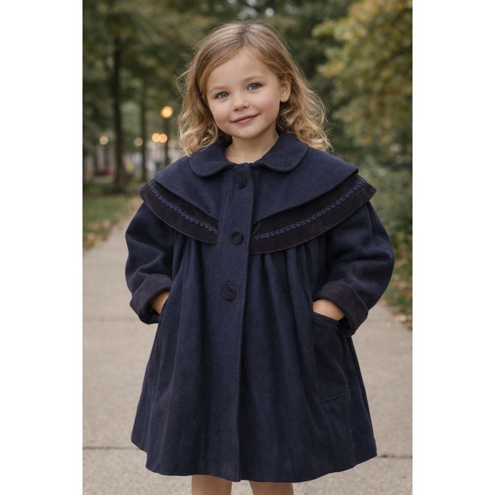 Vintage Rothschild Girls Navy Blue Vintage Heirloom Wool Pea Coat Size 2 3 GUC